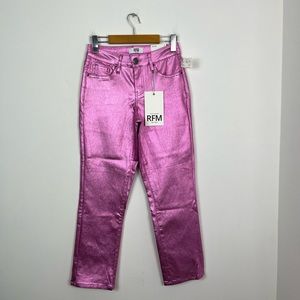 NWT RFM Hot Pink Metallic Straight Leg Pants Sz 25